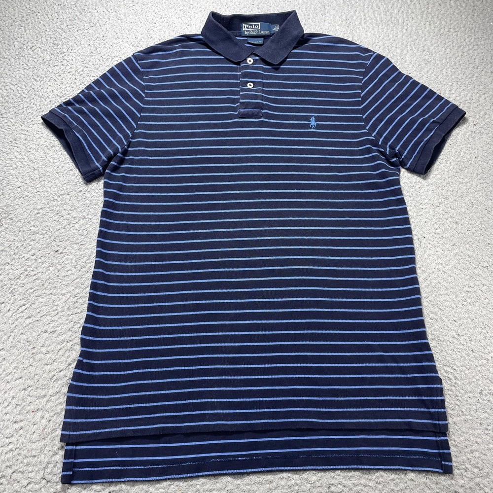Polo By Ralph Lauren Polo Shirt Mens Large Blue Striped Short Sleeve Cotton